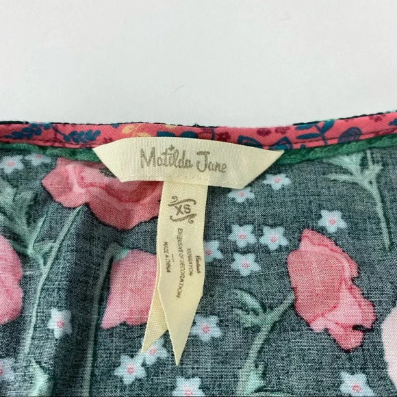 Matilda Jane Womens X-Small Long Sleeve Blouse Green Pink Floral - Picture 4 of 6